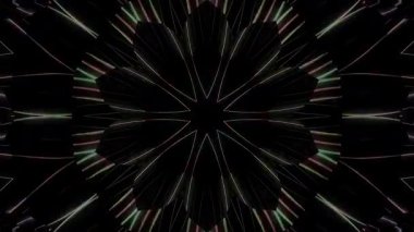 3D animasyon güzel video renkli soyut parlak ışık enerjisi 4K düz çizgi dalgaları merkezde yuvarlak ışık efekti, siyah arkaplan