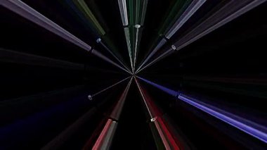 3D animasyon güzel video renkli soyut parlak ışık enerjisi 4K düz çizgi dalgaları merkezde yuvarlak ışık efekti, siyah arkaplan