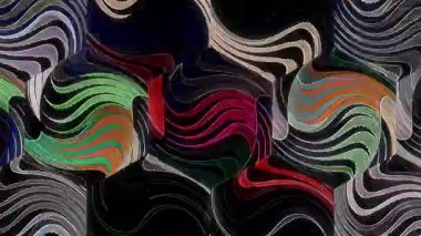 3D Animated digital abstract. Colorful curved and circular lines on black background, seamless loop