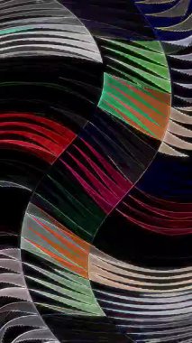 3D Animated digital abstract. Colorful curved and circular lines on black background, seamless loop