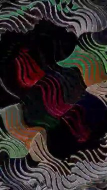3D Animated digital abstract. Colorful curved and circular lines on black background, seamless loop