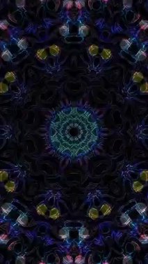 3D animasyon dikey güzel video soyut parlak ışık enerjisi 4K soyut çizgiler merkezde parlayan renkli ışık, siyah arkaplan