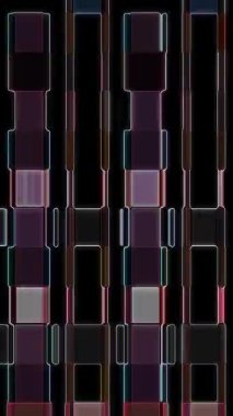 3D animasyon dikey güzel video soyut parlak ışık enerjisi 4K soyut çizgiler merkezde parlayan renkli ışık, siyah arkaplan