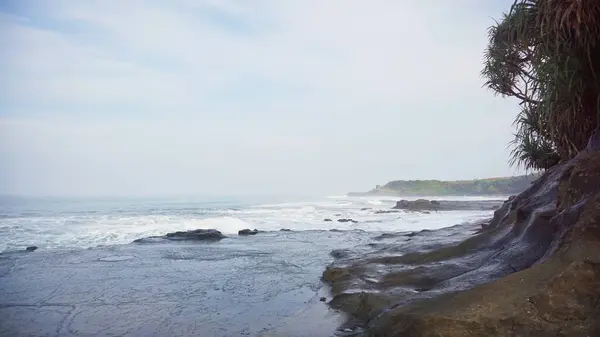 Sahil manzaralı Doğal Güzellik Öğleden Sonra Günbatımında Denizde Dalgalar Var