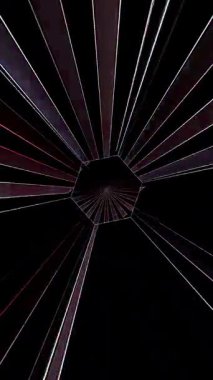 3D animasyon dikey güzel video soyut parlak ışık enerjisi 4K soyut çizgiler merkezde parlayan renkli ışık, siyah arkaplan