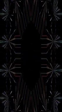 3D animasyon dikey güzel video soyut parlak ışık enerjisi 4K soyut çizgiler merkezde parlayan renkli ışık, siyah arkaplan