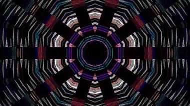3D animasyon güzel video renkli soyut parlak ışık enerjisi 4K düz çizgi dalgaları merkezde yuvarlak ışık efekti, siyah arkaplan