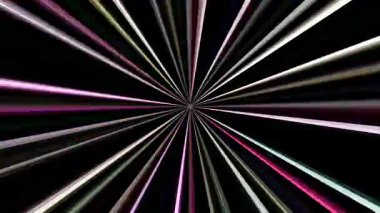 3D animasyon güzel video renkli soyut parlak ışık enerjisi 4K düz çizgi dalgaları merkezde yuvarlak ışık efekti, siyah arkaplan