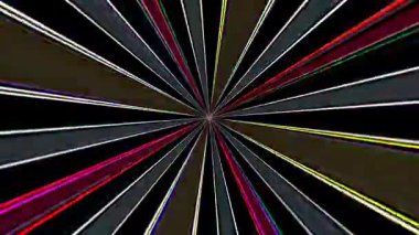 3D animasyon güzel video renkli soyut parlak ışık enerjisi 4K düz çizgi dalgaları merkezde yuvarlak ışık efekti, siyah arkaplan