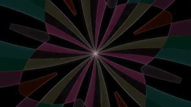 3D animasyon güzel video renkli soyut parlak ışık enerjisi 4K düz çizgi dalgaları merkezde yuvarlak ışık efekti, siyah arkaplan