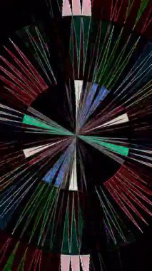 3D animasyon dikey güzel video soyut parlak ışık enerjisi 4K soyut çizgiler merkezde parlayan renkli ışık, siyah arkaplan