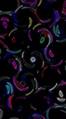 3D animasyon dikey güzel video soyut parlak ışık enerjisi 4K soyut çizgiler merkezde parlayan renkli ışık, siyah arkaplan