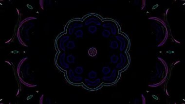 3D animasyon güzel video renkli soyut parlak ışık enerjisi 4K düz çizgi dalgaları merkezde yuvarlak ışık efekti, siyah arkaplan