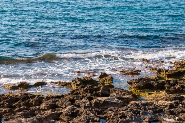 イタリアのプーリア州モノポリ市の岩の海岸で破壊します 晴れた夏の日には深い青色のアドリア海 — ストック写真