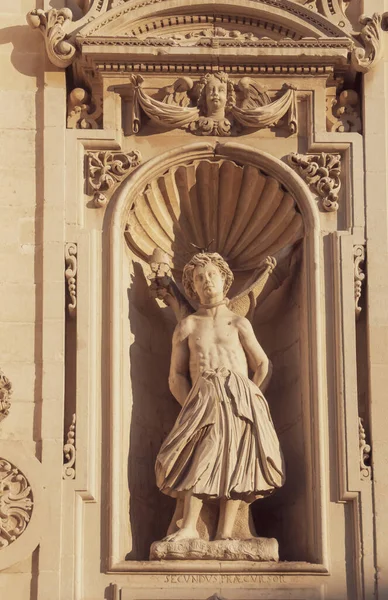 Базилика Розария Святого Иоанна Крестителя Лечче Италия Деталь Одной Скульптур — стоковое фото