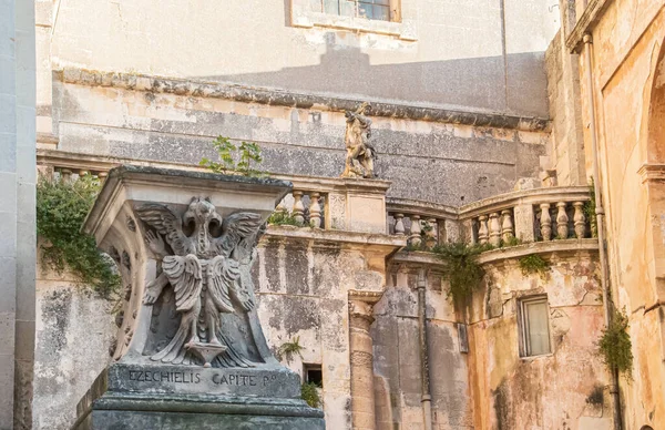 Базилика Розария Святого Иоанна Крестителя Лечче Италия Выветривались Барочные Детали — стоковое фото
