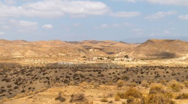 Tabernas, İspanya. 09 05 2019. Tabernas çölündeki Fort Bravo Texas Hollywood. Vahşi Batı 'da film çalışması. 1966 'da 