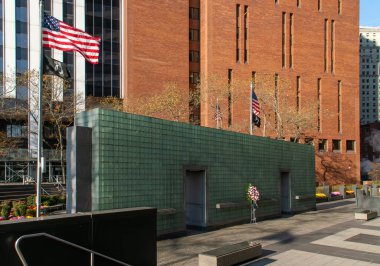 New York Vietnam Gazileri Anıt Meydanı, Manhattan, New York, ABD. Manhattan 'ın finans bölgesinde Vietnam Savaşı gazilerinin anısına yapılan duvar resmi.