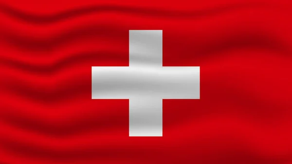 Bağımsızlık Günü Için Sviçre Bayrağının Dalgalı Çizimi Vektör Illüstrasyonu — Stok Vektör