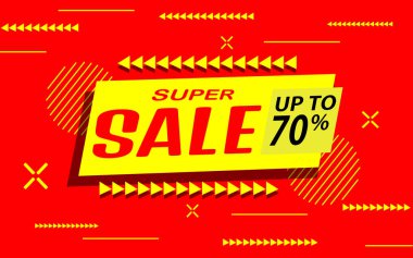 Geometrik arka planı olan satılık afiş şablonu tasarımı,% 70 'e kadar indirimli büyük indirim. Süper Satış, özel teklif pankartı. vektör illüstrasyonu.