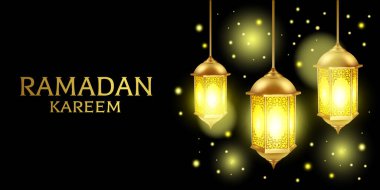 Ramazan kareem arkaplanı, altın Arapça fenerli illüstrasyon, vektör illüstrasyonu EPS 10