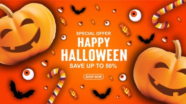 Cadılar Bayramı İndirim Konsepti afişi. 