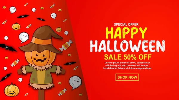 Horizontal Venda Halloween Discount Banner Website Email Marketing Halloween Tipografia — Vetor de Stock