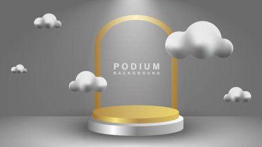 Podyum sahnesi olan 3D arka plan ürünü. 3d vektörü podyum ile arkaplan oluşturur. Kozmetik ürünleri göstermek için. Vektör illüstrasyonu 10.