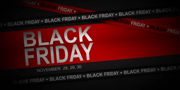 Red Black Ribbon Black Friday Sale Black Background Crossed Ribbons — Stock Vector