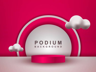 Yarı daire arkaplanlı gerçekçi 3d silindirik kaide podyumu. Geometrik platform soyut vektör oluşturma. Ürün görüntüleme sunumu.