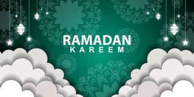 Ramazan Kareem Tasarım. Tebrik kartları, afişler, posterler. Vektör İllüstrasyonu.