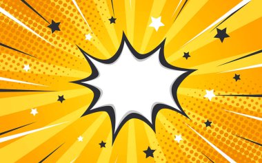 Bulutlu ve yıldızlı pop sanat arkaplanı. Çizgi film Vektör İllüstrasyonu