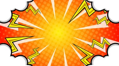 Yarım ton yıldırım patlaması, pop sanatının arka planında. Vektör İllüstrasyonu