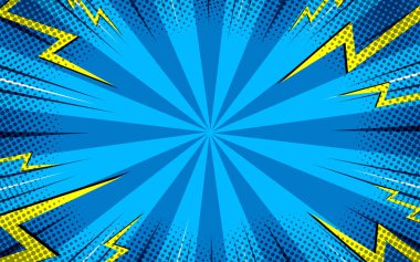 Yarım ton şimşek patlaması pop sanatının arka planı. Çizgi film Vektör İllüstrasyonu