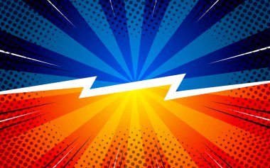 Yarım tonlu düz çizgi roman tasarımı dövüş arka planı. Vektör illüstrasyonu