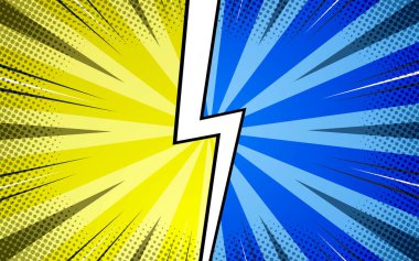 Yarım tonlu düz çizgi roman tasarımı dövüş arka planı. Vektör illüstrasyonu