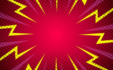 Yarım ton şimşek patlaması pop sanatının arka planı. Çizgi film Vektör İllüstrasyonu