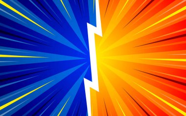 Çizgi roman arka plan dövüşüne karşı çizgi roman renkli yarışma posteri, yarım ton unsurlarla. Vektör illüstrasyonu 10.