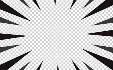 Radyal çizgiler çerçeve hız etki vektörüyle çizgi roman mangası şeffaf arkaplan. Patlama anime çizgi roman deseni. Vektör illüstrasyonu EPS 10.