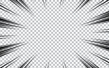 Radyal çizgiler çerçeve hız etki vektörüyle çizgi roman mangası şeffaf arkaplan. Patlama anime çizgi roman deseni.