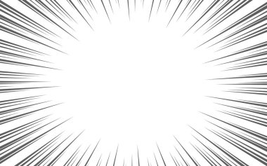 Çizgi romanlar için radikal çizgiler arka planı. Manga hız çerçevesi, süper kahraman hareketi, patlama arka planı. Vektör illüstrasyonu