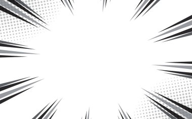Siyah ve beyaz çizgiler, komik arka plan. Manga hareketi, soyut hız. Vektör illüstrasyonu