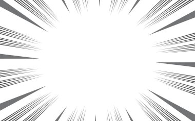 Çizgi romanlar için radikal çizgiler arka planı. Manga hız çerçevesi, süper kahraman hareketi, patlama arka planı. Vektör illüstrasyonu