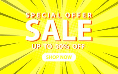 Satış afişi tasarımı, özel satış teklifi. Tanıtım olayları için vektör tasarım şablonu