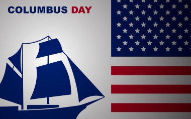 Columbus Günü, Amerika bayrağı ve Kolomb gemisinin silüeti ile arka plan kutlamalarını kopyaladı