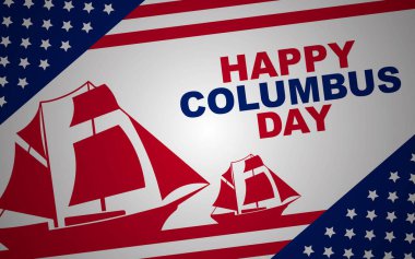 Bayrak ve tekne siluetiyle Kolomb Günü 'nüz kutlu olsun.