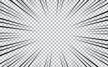 Manga şeffaf arkaplan, patlama hareketi ve hız efektleri, radyal çizgiler. Manga çizgi roman arkaplanı