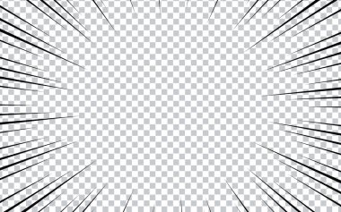 Radyal hatlar anime aksiyon çerçevesi. Şeffaf arkaplanda hız çizgileri olan soyut patlayıcı dikdörtgen şablonu.