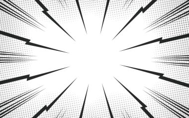 Çizgi romanlar için radyal çizgilerin arka planı. Manga hız çerçevesi, süper kahraman eylemi, patlama arkaplanı.