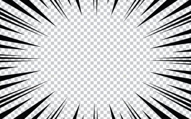 Şeffaf arkaplanda siyah çizgileri olan çizgi roman sayfası